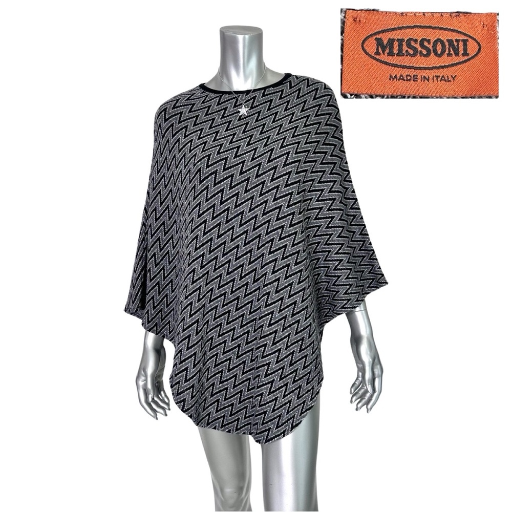MISSONI knit poncho chevron black grey OSFM